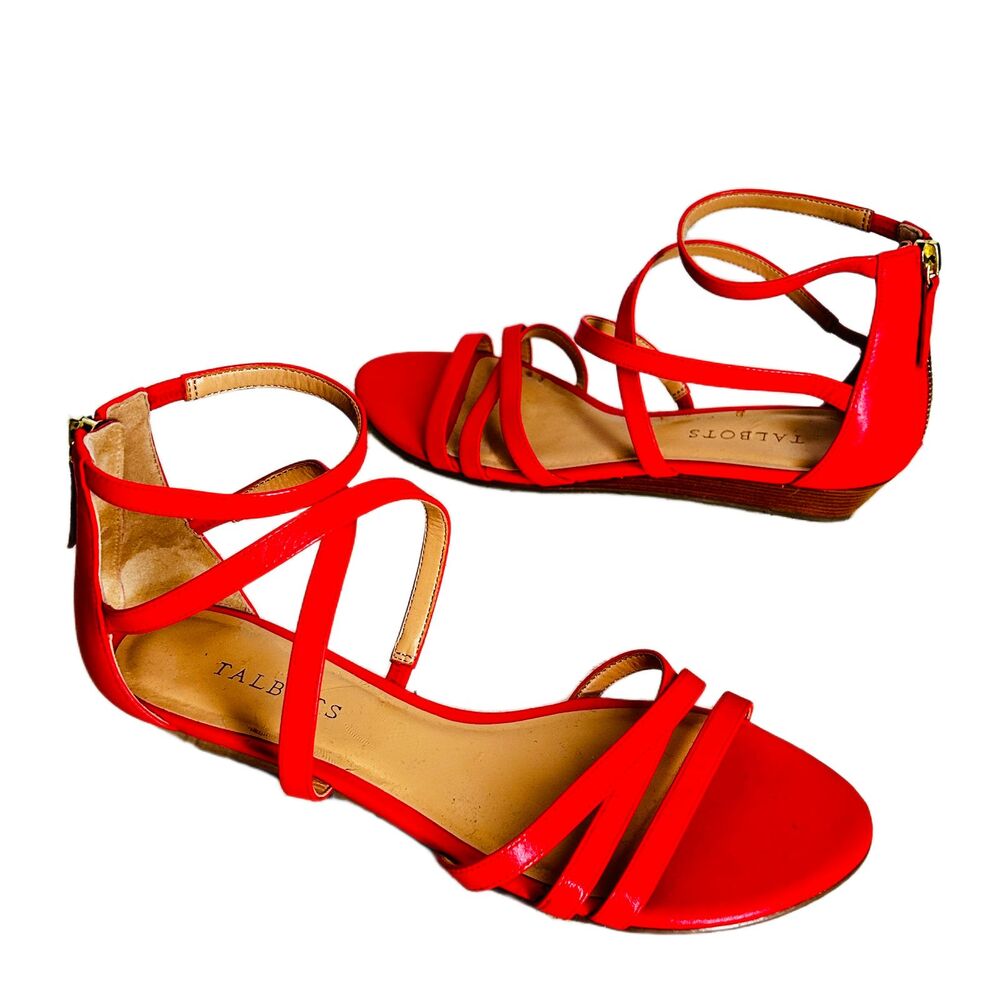 Talbots Ankle Strap Sandals Size 9.5 Coral Orange Strappy Shoes Wedge Summer